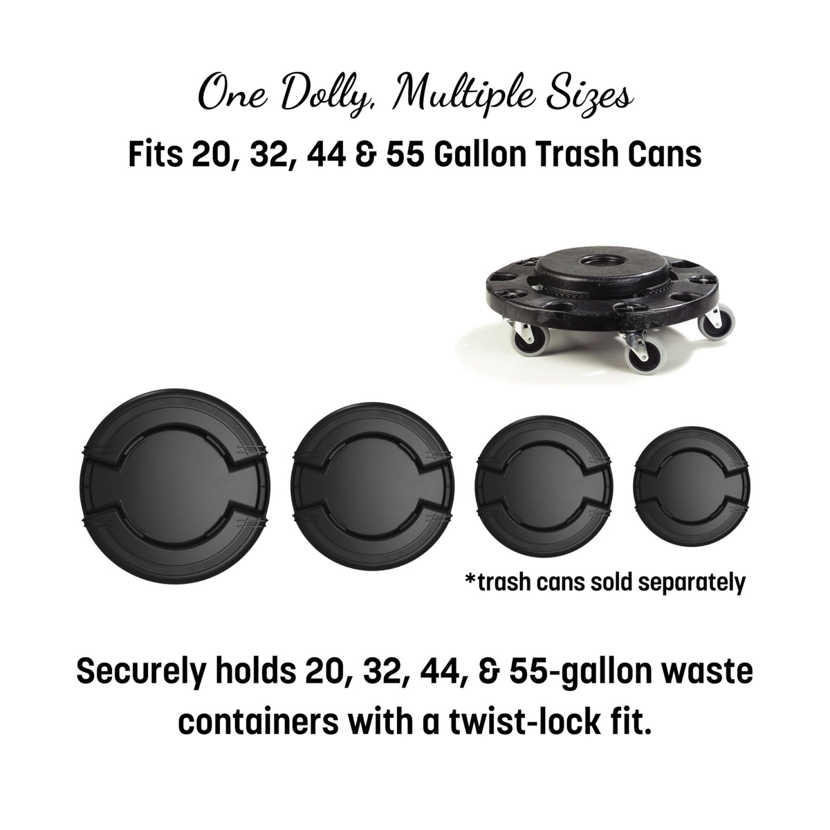 Carlisle FoodService Products Bronco Trash Can Dolly by SPARTA – 17.88 X 17.88 Inches (Pack of 1), Polypropylene, Black, Model 3691103