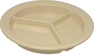 Carlisle FoodService Products Dallas Ware Plastic Divided Plate Reusable Portion Plate with 3 Compartments for Hospitals, Schools, and Home, Melamine, 9 Inches, Tan