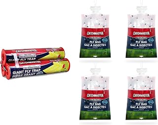 Catchmaster Outdoor Fly Trap Bundle, Giant Fly Glue Trap 3-Pack & Fly Bag 4-Pack, for Garage, Backyard, Pool, Patio & Camping