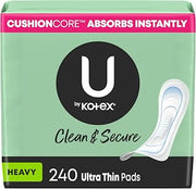 U by Kotex Clean & Secure Ultra Thin Pads, Heavy Absorbency, 240 Count (6 Packs of 40) (Packaging May Vary)