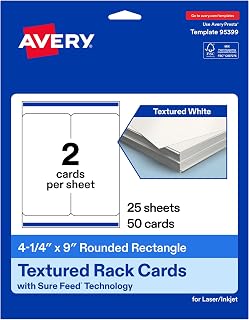Avery Printable Rectangle Rounded Rack Cards, 4.25" x 9", Matte Textured White, Sure Feed Technology, Laser/Inkjet Compatible, 50 Total, Ideal for Packaging, Displays, and More
