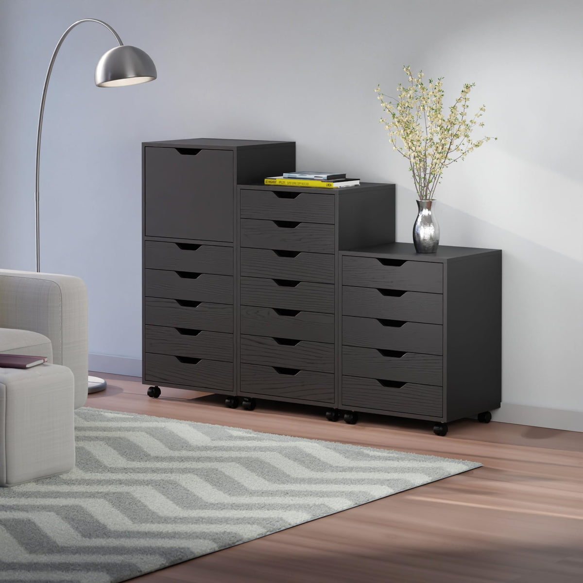 Winsome Black / 1 Door, 17 Drawers / Transitional Storage Drawer Units