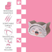 Opal 19" Modern Cardboard Happy Cat Head 2-in-1 Cat Cave Scratcher with Built-in Bell Toys and Catnip by THE LICKER STORE – 19", Cardboard, Muted Pink/Cream, Model CSR1000A