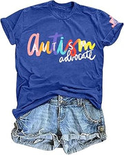 Women Autism Awareness Shirt Teacher Autism Shirts Autism Mom Tshirt Blue Ribbon Graphic Tee Tops