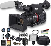Panasonic AG-CX350 4K Camcorder & Case Bundle | For Professional Video + LED Light + 128GB Memory Card + More