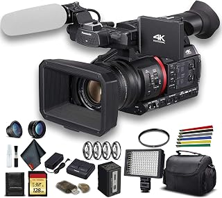 Panasonic AG-CX350 4K Camcorder & Case Bundle | For Professional Video + LED Light + 128GB Memory Card + More