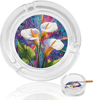 Calla Lilies Flower Splash Glass Ashtrays Ash Tray for Cigarettes Table | with finger notch,for smokers,portable,home decor,cute,cool,funny