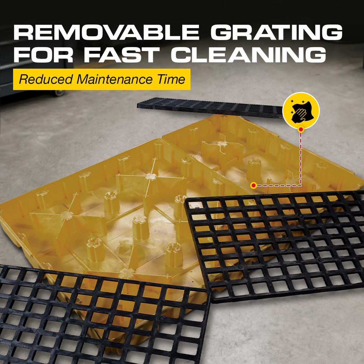 6 Drum Spill Containment Pallet with Forklift Pockets by Eagle – 6 Drum, Plastic, Yellow, Model 1686