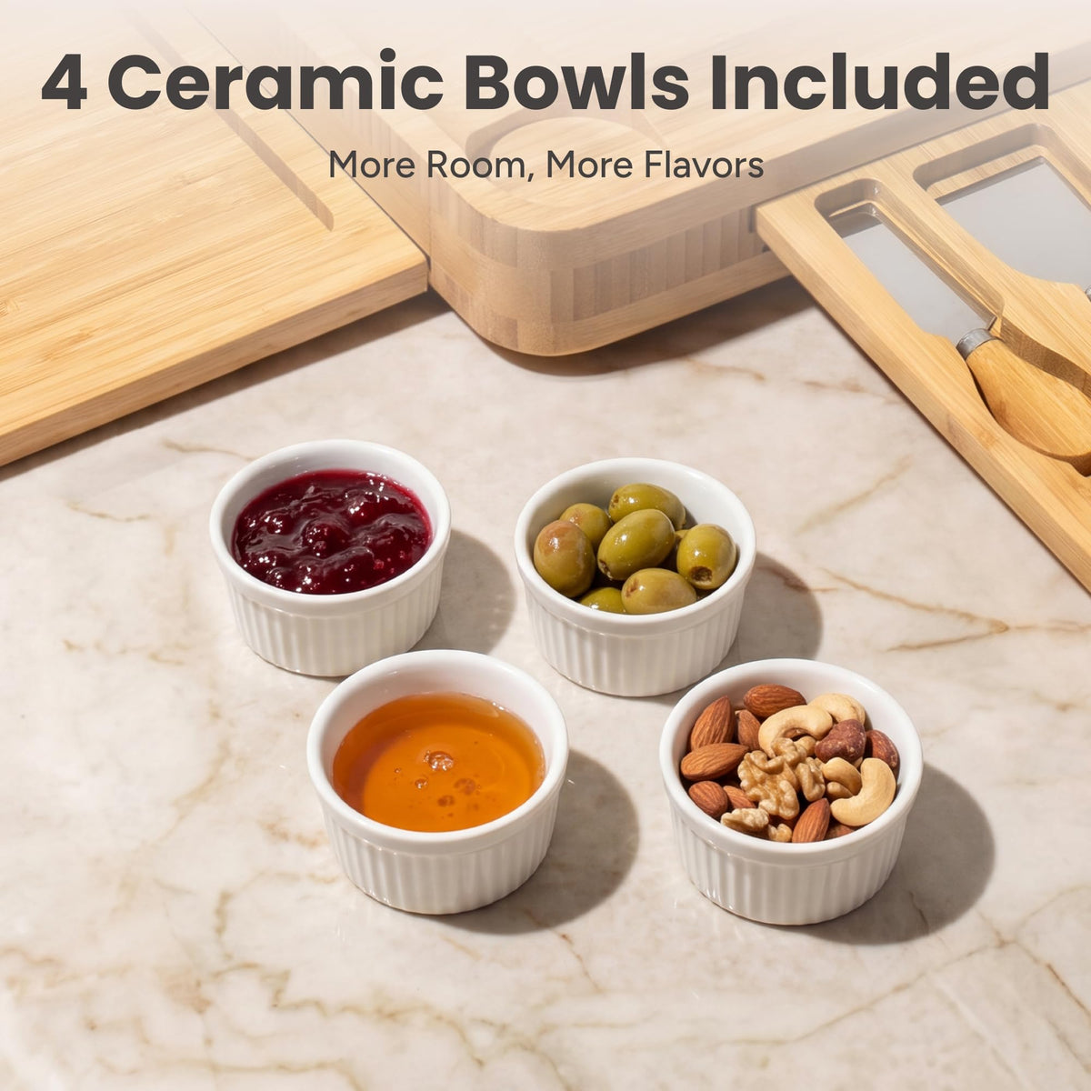 Smirly Charcuterie Board Set, Acacia Wood, 15.7 x 13.3 Inches