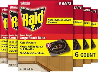 Raid Double Control Large Roach Baits for Indoor Roach Control Child Resistant Bait Stations 8 Count (Pack of 6)