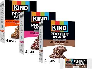 KIND MAX Variety Pack, Dark Chocolate Crisp, Raspberry Cocoa Crisp, Crispy Chocolate Peanut Butter, 20g, Low Sugar, 12ct