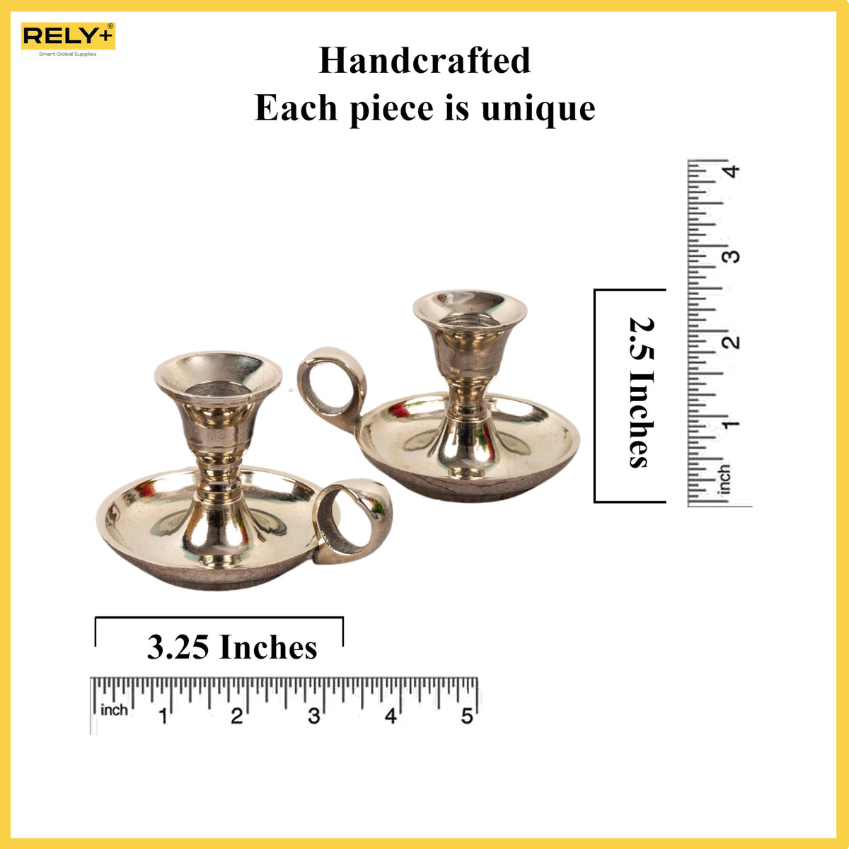 Rely+ Candle Holders with Handle, Taper Candlestick Set of 2, Glossy Silver