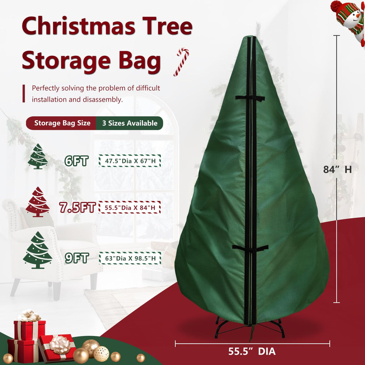 Hadisi Artificial Tree Storage Bag, Upright Design, Green, 7.5 Ft
