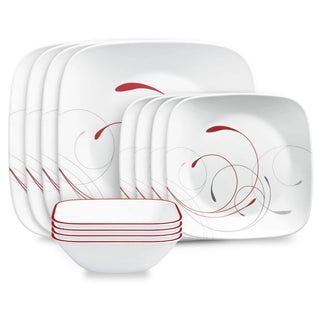 Square Splendor 12-Piece Dinnerware Set by Corelle – Glass, Gray, Pack of 12