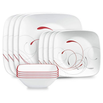Square Splendor 12-Piece Dinnerware Set by Corelle – Glass, Gray, Pack of 12