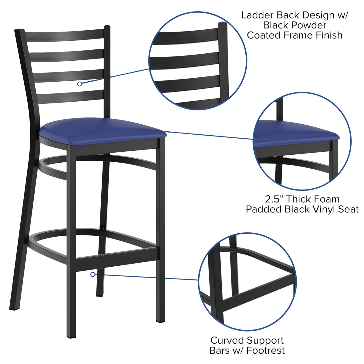 Flash Furniture Blue Vinyl Seat/Black Metal Frame / Set of 1 / Traditional Barstools