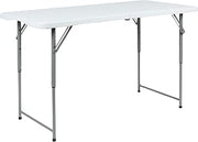 Flash Furniture 4 ft Plastic Bi-Fold Folding Table, Granite White | Adjustable, Durable Construction, Commercial Use