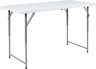 Flash Furniture 4 ft Plastic Bi-Fold Folding Table, Granite White | Adjustable, Durable Construction, Commercial Use