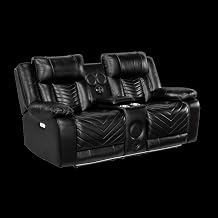 Glory Furniture Sensa Faux Leather Power Reclining Loveseat in Black