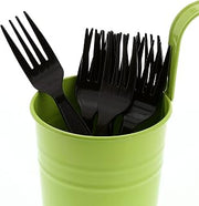 AmerCareRoyal Medium-Heavy Weight Unwrapped Disposable Polystyrene Plastic Forks for Restaurants and Catering, Black, Pack of 1000