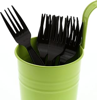 AmerCareRoyal Medium-Heavy Weight Unwrapped Disposable Polystyrene Plastic Forks for Restaurants and Catering, Black, Pack of 1000