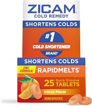 Zicam Cold Remedy RapidMelts, Citrus Flavor, 25 Count | Homeopathic Cold Shortening Relief, Zinc for Nasal Congestion, Non-Drowsy
