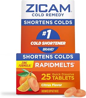 Zicam Cold Remedy RapidMelts, Citrus Flavor, 25 Count | Homeopathic Cold Shortening Relief, Zinc for Nasal Congestion, Non-Drowsy