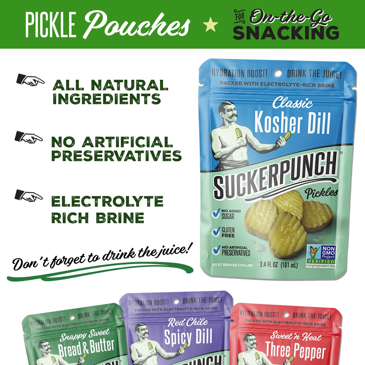 Pickles in a Pouch by SUCKERPUNCH – 3.4 Ounce (Pack of 12), Pack of 12