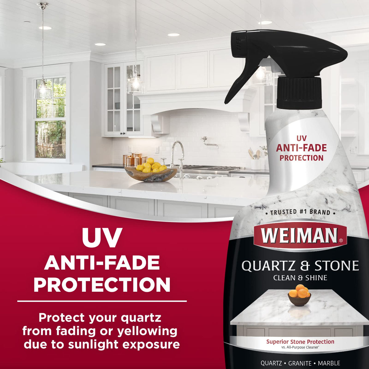 Quartz Countertop Cleaner and Polish - 24 Ounce - Clean and Shine Your Quartz Countertops Islands and Stone Surfaces with Ultra Violet Protection by Weiman – 1 Count (Pack of 1)