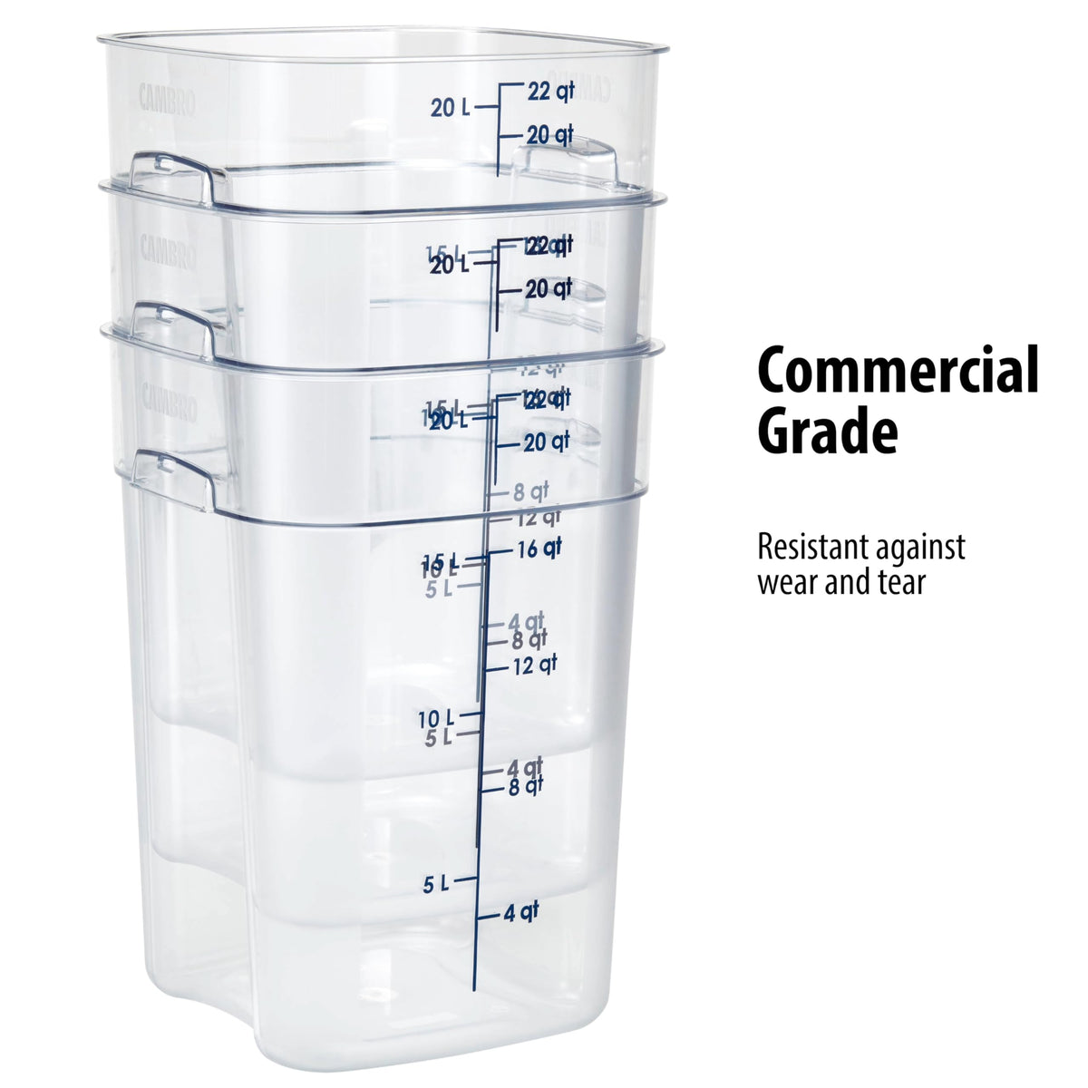 FreshPro 22Qt Food Storage Container in Clear for Industrial and Kitchen Use by Cambro – 22.0 quarts, Polycarbonate (PC), Clear, Model 22SFSPROCW135