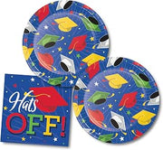 Creative Converting 2024 Graduation Paper Plates, Napkins, Party Supplies, Hats Off, Royal Blue (32 piece)