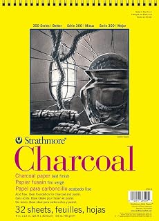 Strathmore 300 Series Wire Bound Charcoal Pad, 64 lb. Laid Surface, 9 X 12 inches, White, 32 Sheets (330-9)