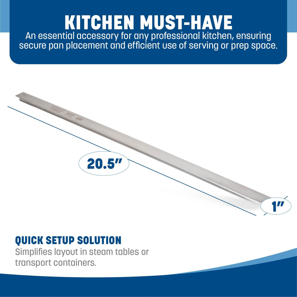 Durapan Stainless Steel 20.5 Inch Steam Table Adapter Hotel Pan Adapter Bar for Commercial Kitchens and Buffets by Carlisle FoodService Products – 20.5 x 1 x 1 Inches, Model 6070A