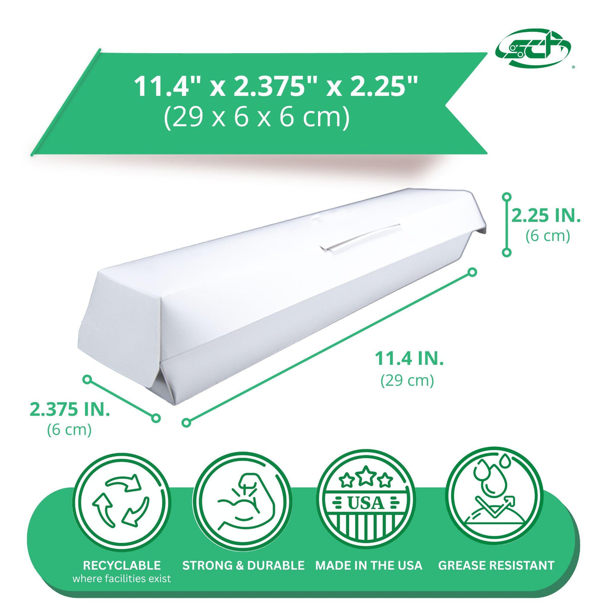 SOUTHERN CHAMPION TRAY Foot Long / 11-3/8" x 2-3/8" x 2-1/4" / White Clamshell Take Out Containers