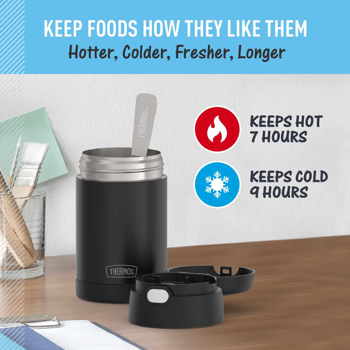 FUNTAINER Insulated Food Jar by THERMOS – 16 Ounces (Pack of 6), 16.0 ounces, Stainless Steel, Matte Black (Pack of 6), Pack of 6