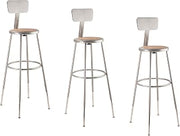 (3 Pack) National Public Seating 32"-39" Height Adjustable Heavy Duty Steel Stool with Backrest, Grey