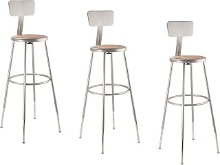 (3 Pack) National Public Seating 32"-39" Height Adjustable Heavy Duty Steel Stool with Backrest, Grey