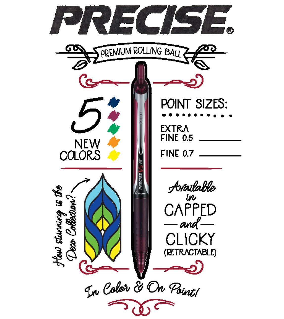 Precise V5 RT Retractable Rollerball Pens by PILOT – 2 Count (Pack of 1), Rubber, Black, Model 26050