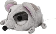 TRIXIE Lukas Cuddly Cave in Gray - Mouse-Shaped Cat Hideaway with Sisal Scratching Surface, Crinkle Ears & Interactive Cat Toys for Indoor Cats – Plush Condo, Removable Cush. 13.8" × 25.6" × 13", Gray