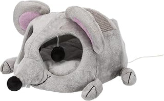 TRIXIE Lukas Cuddly Cave in Gray - Mouse-Shaped Cat Hideaway with Sisal Scratching Surface, Crinkle Ears & Interactive Cat Toys for Indoor Cats – Plush Condo, Removable Cush. 13.8" × 25.6" × 13", Gray