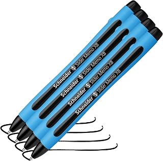Schneider Slider Memo XB (Extra Broad) Ballpoint Pen, 1.4 mm, Light Blue Barrel, Black Ink, Blister Pack of 4 Pen (75023)