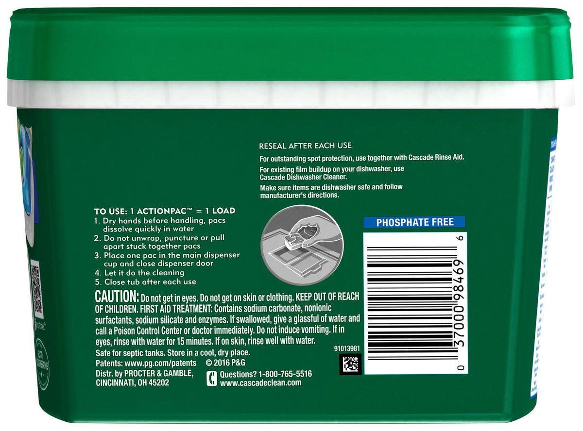 Complete Actionpacs Dishwasher Detergent by Cascade – 38 Ounce (Pack of 1), Multicolor, Model I00100740