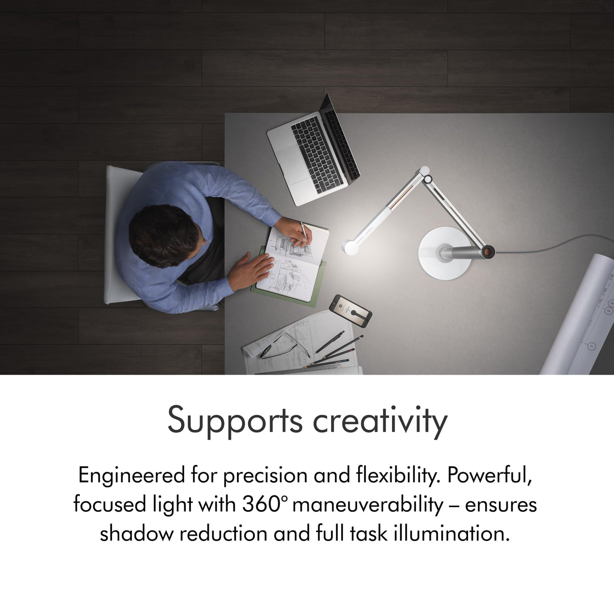 Solarcycle Morph™ Desk Light CD by Dyson – Large, Metal, White, Model 292214-01