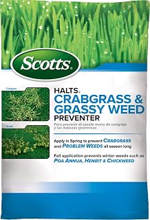Scotts Halts Crabgrass & Grassy Weed Preventer, 10.06 lbs. | Crabgrass Preventer, Pre Emergent Weed Control for Lawns, Prevents Chickweed & More, Treats up to 5,000 sq. ft.