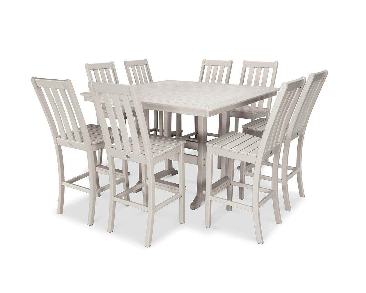 Vineyard 9-Piece Nautical Trestle Bar Set (Sand) by Polywood – Onesize, Plastic, Sand