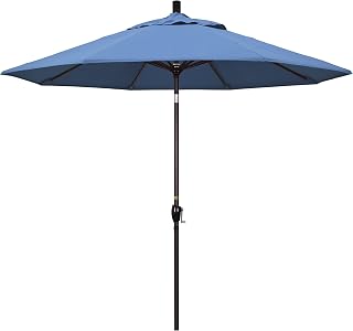 California Umbrella 9' Round Aluminum Market Umbrella, Crank Lift, Push Button Tilt