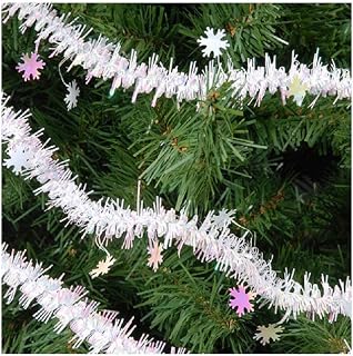 Darice Holiday Tinsel Garland-Snowflake-White AB-15 feet (1 Pack)