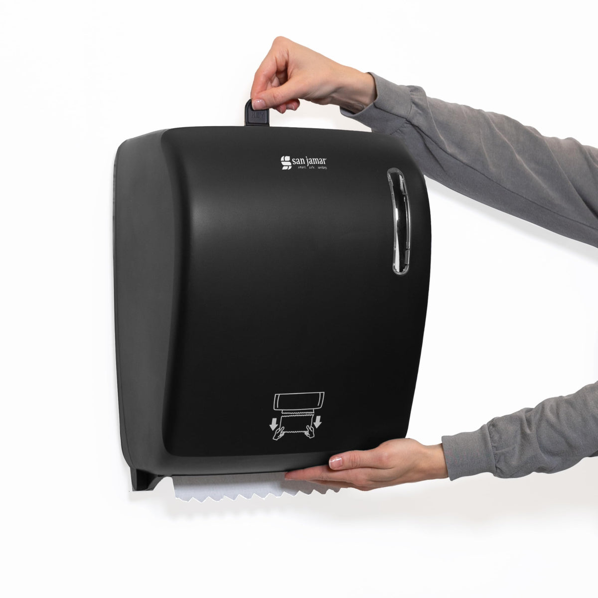 Timeless Hands-Free Mechanical Paper Towel Dispenser by San Jamar – Plastic, White, Model T7200WH