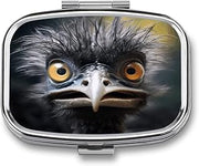 Emu Pill Case Portable Medicine Organizer Compact Travel Pill Box Small Metal Medicine Box for Purse Pocket Pill Container Holder 2 Compartments Medication Holder