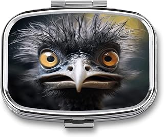 Emu Pill Case Portable Medicine Organizer Compact Travel Pill Box Small Metal Medicine Box for Purse Pocket Pill Container Holder 2 Compartments Medication Holder